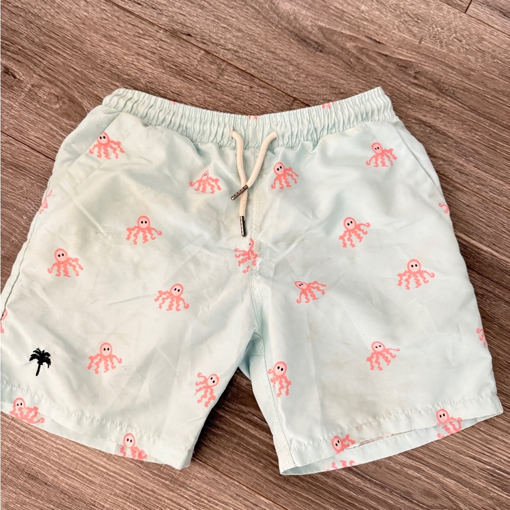 Boys swim trunks OAS brand. Boys size 12 has liner inside. aqua w pink octopus
